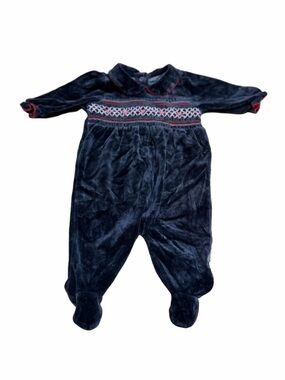 First Moments Baby 0-3M Black Velour Smocked Footed Sleeper Romper Floral